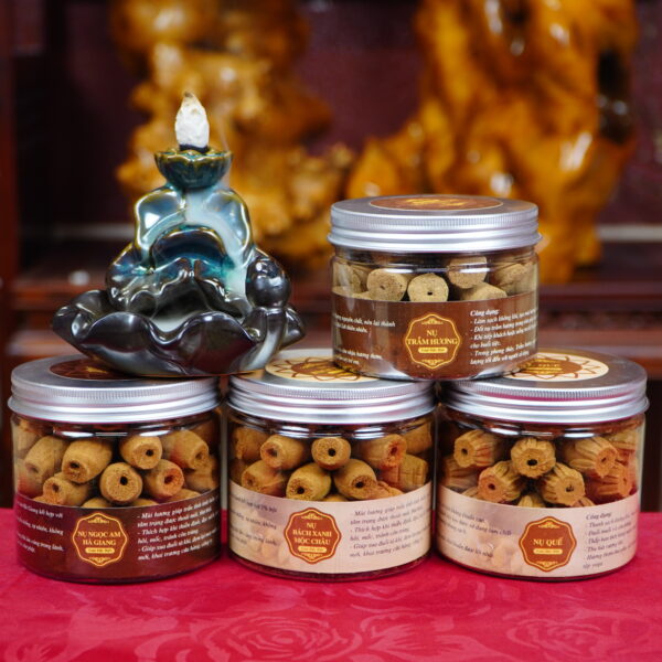 Combo 4 hộp nụ tặng thác khói Trầm Hương- Quế- Ngọc Am- Bách Xanh